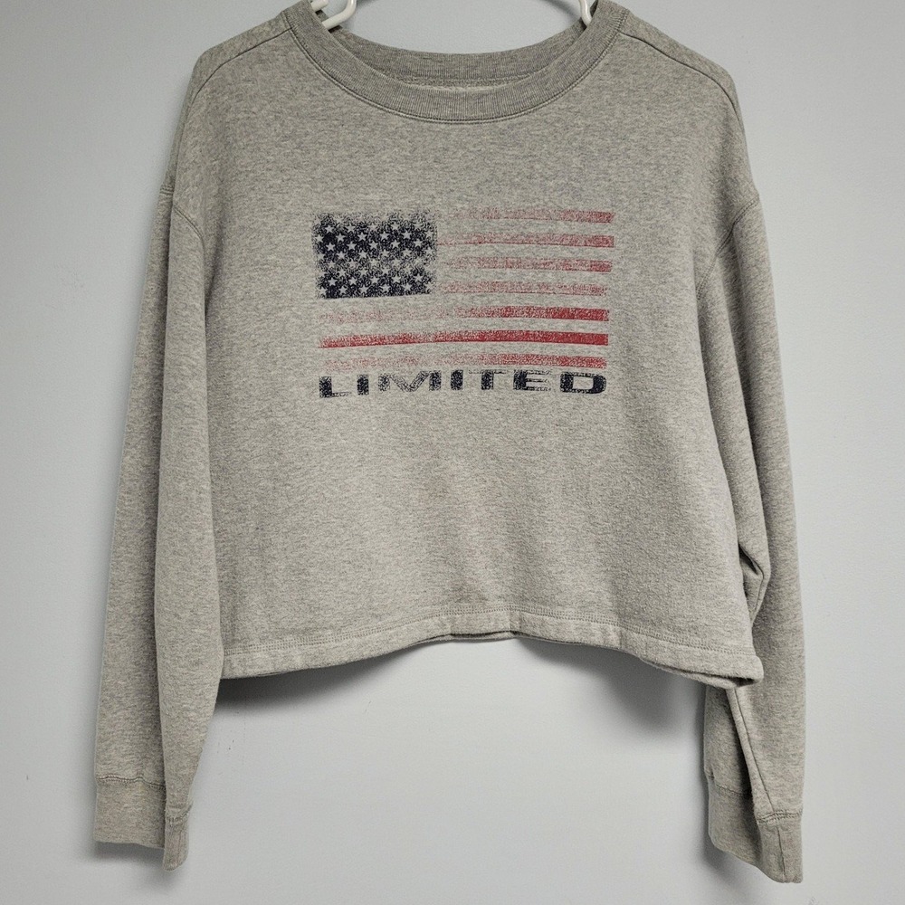 The Limited Freestyle USA Flag Sweatshirt Cropped Womens Large Vintage Grey